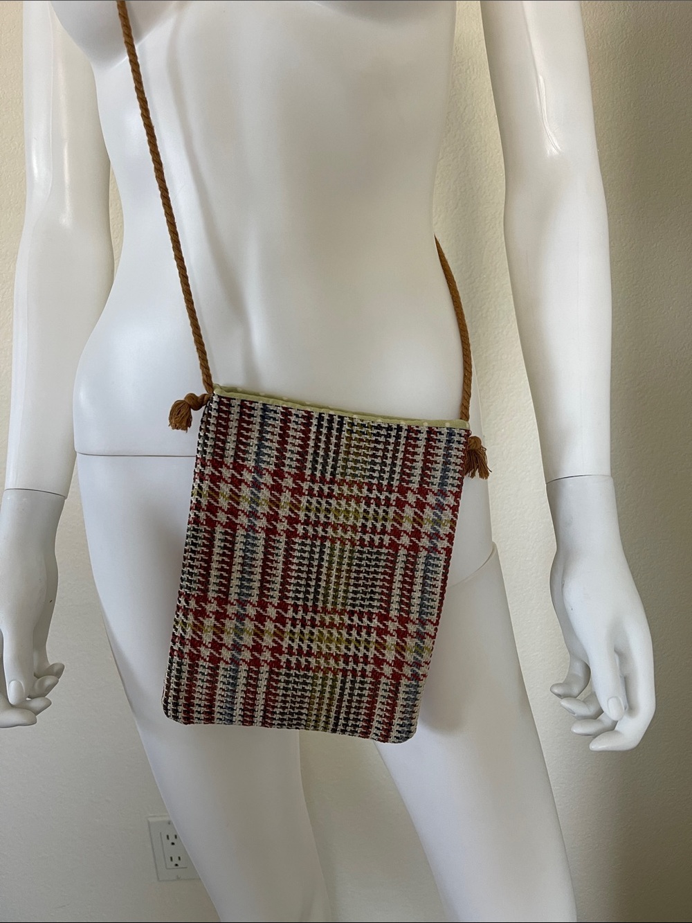 Woven Plaid Crossbody Bag - Multicolor
